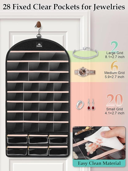 MATEIN Hanging Jewelry Organizer with Removable Zipper Jewelry Pouches, Tangle-Free Necklace Hanger for Closet with Metal Hook, Over the Door Earring Storage Bracelet Ring Holder