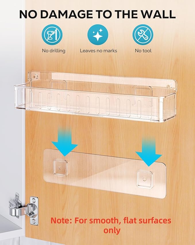 Nieifi Spice Rack Wall Mount, 4 Pack, Clear, 2 Inch Wide, Screw or Adhesive Installation, Spice Rack Organizer for Small Spice Jars, Suitable for Kitchen Cabinet or Pantry Door