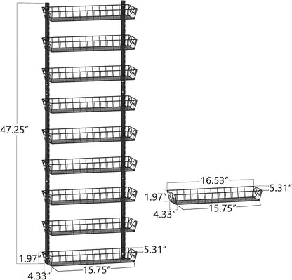 SWOMMOLY Adjustable Wall Mount Spice Rack, 9-Tier Dual-use (Multi-use) Organizer, Black
