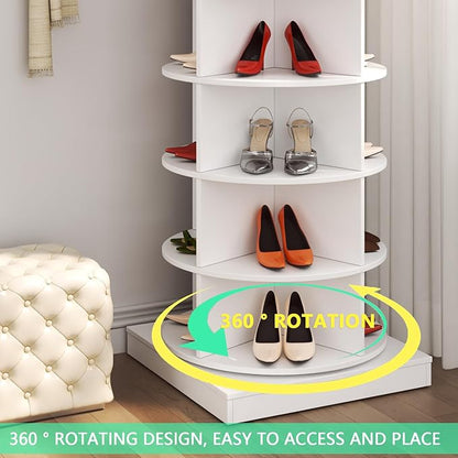 Rotating Shoe Rack Tower, 360-Degree Circular Storage Organizer for Shoes and Handbags, Vertical Space-Saving Cabinet for Entrance Hall, Independent Rotating Shoe Shelf