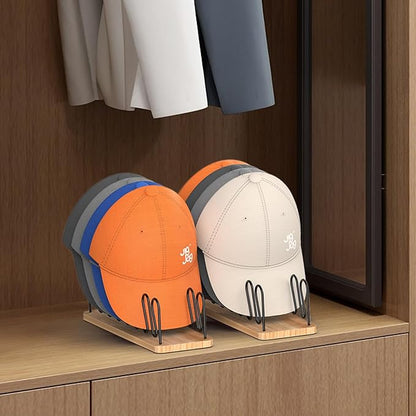 Hat Organizer for Baseball Caps 2 Pack, Premium Wood and Metal Design Hat Storage for 14 Baseball Caps, Tabletop Hat Racks for Closet, Dresser, Entrance (2PCS)