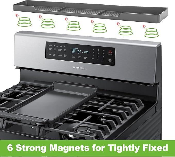 30 Inch Magnetic Stove Top Shelf | 3-Zone Kitchen Organizer with Anti-Slip & Anti-Fall Design | Heat Resistant (-40°F to 446°F) Food-Grade Silicone Spice Rack for Flat-Top Stoves, Grey