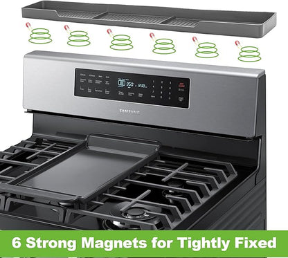 30 Inch Magnetic Stove Top Shelf | 3-Zone Kitchen Organizer with Anti-Slip & Anti-Fall Design | Heat Resistant (-40°F to 446°F) Food-Grade Silicone Spice Rack for Flat-Top Stoves, Grey