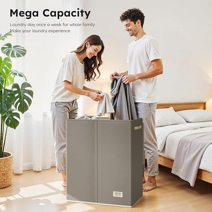 SOLEDI Large Double Laundry Hamper with Lid, Collapsible Clothes Hamper 2 section with Removable Bags, Space-Saving Laundry Basket for Bedroom, Dorm, College