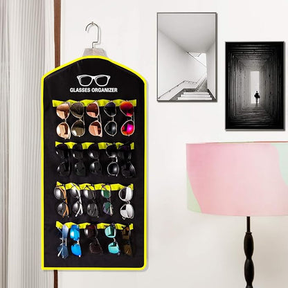 TRIUMPH VISION Wall Sunglasses Organizer Storage 20Slots Dust-Proof - with Garment Bag Hanging Sun Glasses Display Eyeglasses Rack Eyewear Stand for Closet