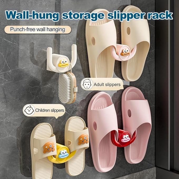 ANIS·KEAAR 2PCS 2026 Cartoon Duck-Mouth Slipper Hanger - No-Drill Wall-Mounted Storage Hook, High Load-Bearing, Detachable & Washable Slipper Organizer for Bathroom Entryway Home