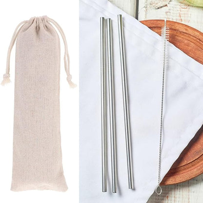 BESTonZON Straw Carrying Case Cotton Linen Pouch with Drawstring Closure Portable Organizer for Reusable Straws Forks Spoons Storage Travel Bag