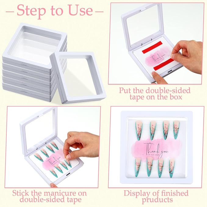 meekoo 30 Pcs Press on Nail Packaging Box with 90 Pcs Adhesive Double Sided Tape Artificial Nail Display Case Storage Container Box Acrylic Packaging Organizer for Art Home Salon(White)