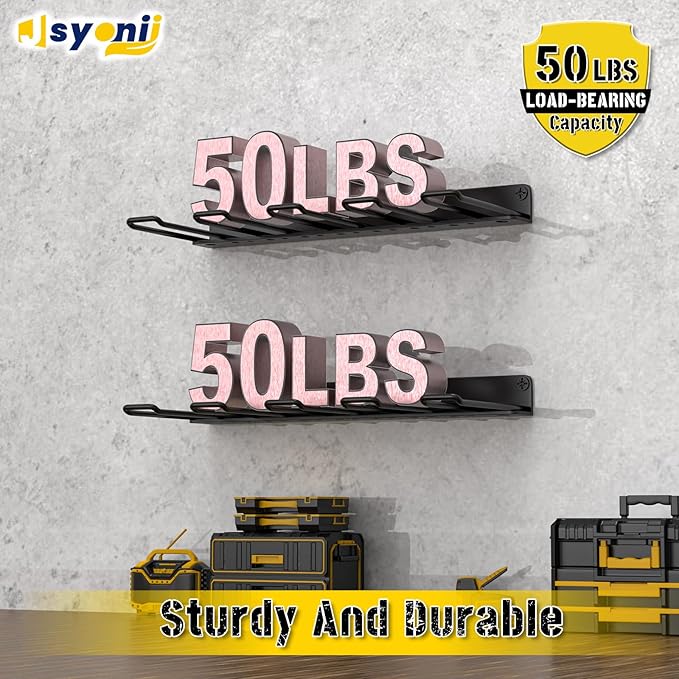 2 Pack Drill Holder Wall Mount, Power Tool Organizer, 4 Cordless Metal Drill Racks with Screwdriver Hole, Heavy Duty Garage Tool Organizer Storage Rack for Workshop Tool Room Basement