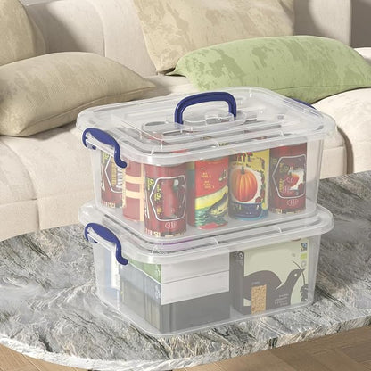 8 Quart Plastic Latching Boxes with Handles, Clear Storage Tote with Lids, 2 Packs