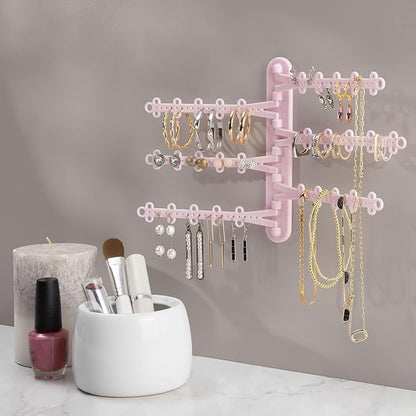 All Hung Up 6-Tier Wall Jewelry Organizer Wall Mounted Jewelry Organizer Earring Holder Wall Mount Hanging Necklace Organizer Jewelry Hanger Hanging Necklace Holder Organizer Display (Pink)