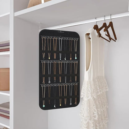 2-Pack Hanging Jewelry Organizer Storage, 40 Pockets 36 Hooks Necklace Earring Necklace Bracelet Ring Organizer, Double - Sided Design, Black