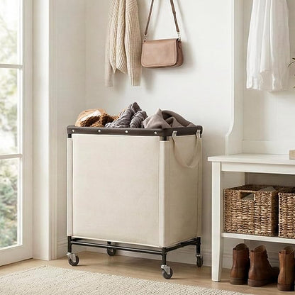 StorageWorks 3 Section Laundry Hamper, Rolling Laundry Cart with Wheels and Handles, Laundry Room Double Sorter for Organizer and Storage, 31.7 Gal(120L), Beige