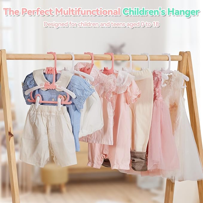 50 Pack Baby Hangers,with 35 Detachable Clips Adjustable 11.14"-15.55", Stackable Kids Closet Hangers, Two Bottom Grooves for Secure Clip Placement.Fits Newborns,Toddlers, Children & Teens(White)