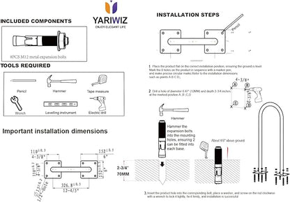 (1 Loop -2 Bike Capacity) Yariwiz Ground Bike Rack U Shaped Flange Mount Commercial Bike Rack for Outdoor, Stores, Parks and Schools, Steel Construction, Black Powder Coat Finish