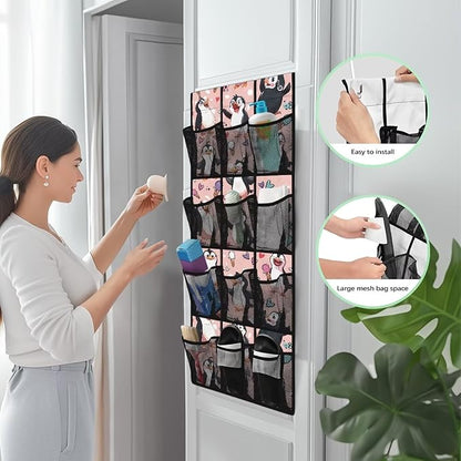 Funny Penguin Shoe Organizer Over The Door,12 Large Mesh Pockets Hanging Storage Shoe Rack,Hanging Shoe Rack for Door Sneaker Hanger Boot Storage,Breathable Organizer Storage Bag