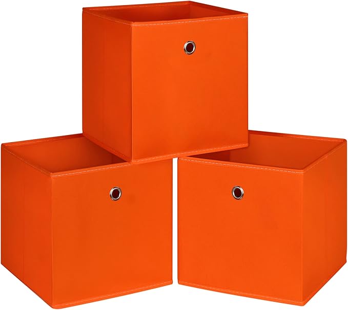 Foldable Storage Cubes Bins ,11 Inch Cloth Storage Cube Fabric Storage Box Cubes Organizer Baskets with Dual Handles for Home Organizer Set of 3 (Orange)