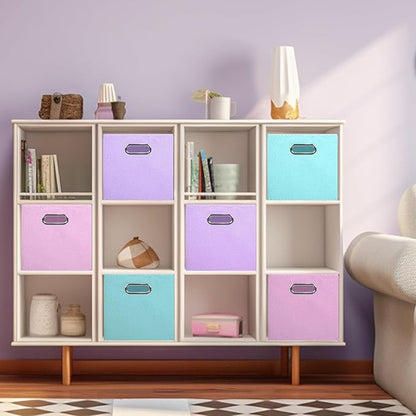 ShellKingdom Storage Bins, Foldable Fabric Storage Cubes And Cloth Storage Organizer Drawer with Metal Handle For Closet And Toys Storage, 11 X 10.5 X 10.5 INCH, 6 Pack (Lavender+Light Blue+Pink)