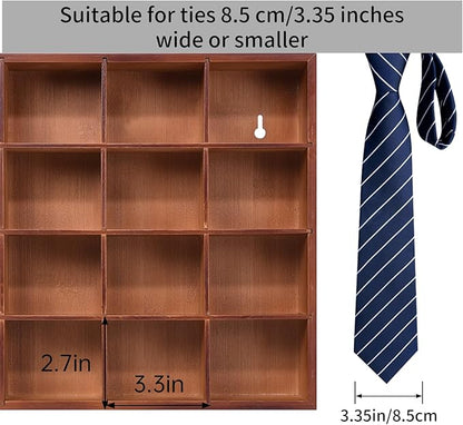 Tie Organizer Wall Mounted Tie Rack,Tie Box for Men,Tie Box Organizer with 16 Compartments，Tie Display Racks for Bedroom, Changing Room, Men Wardrobe(Brown,2 PCS)