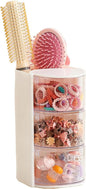 UFORU Hair Accessories Organizer with Hair Brush Holder, 3 Drawer Rotatable Hair Tie Organizer for Makeup Brushes, Hair Clips, Earrings, Necklaces, Bracelets and Hair Accessories, White, 3-Layer