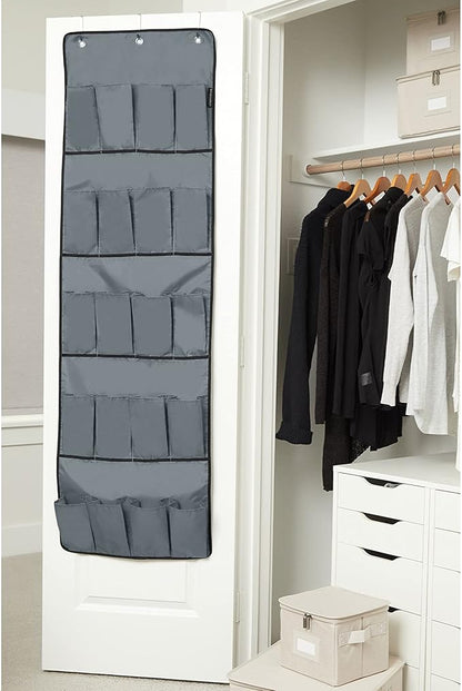 Covermates Over The Door Shoe Organizer - Heavy Duty Material, Stainless Steel Hooks, Grommets - Closet Storage, Grey