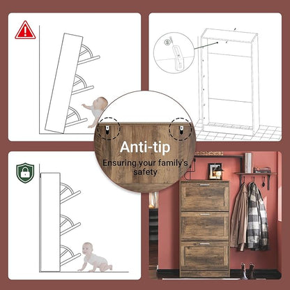 Haotian Shoe Cabinet Storage for Entryway, Narrow Shoe Cabinet with Three Flip Drawers to Save Space, Shoe Rack Cabinet for Front Door Entrance Hallway (Natural)