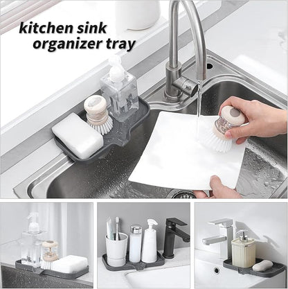 MicoYang Silicone Bathroom Soap Dishes with Drain Spout-Bathroom and Kitchen Sink Organizer,Sponge Holder,Dish Soap Tray,Perfect for Dispenser,Scrubber,Bottle,Cup on Sink or Counter-Grey 9.6"×5.3"