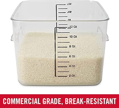 Rubbermaid Commercial Products Space Saving Square Food Storage Container 12 Quart Clear for Kitchen/Sous Vide/Meal Prep,(Pack of 6)