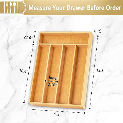 Silverware Organizer, 10 Inch Utensil Organizer Kitchen Drawer Organizer Bamboo Silverware Holder Cutlery Tray Organizer in Drawer Flatware Organizer Tray(5 slots, Natural