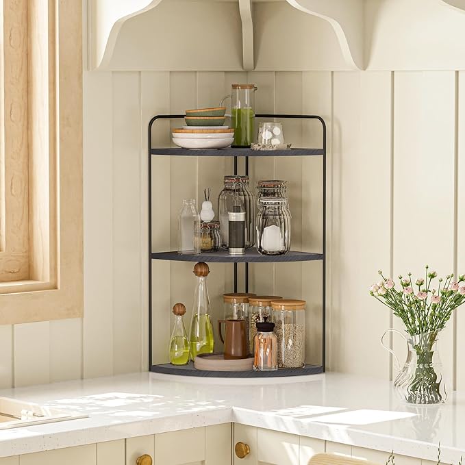 Forest Angle Bathroom Counter Organizer,Countertop Organizer,Vanity Organizers,Bathroom Storage,Bathroom Sink Caddy,Counter Shelf,Corner Counter,Corner Shelves(Black-Grey)