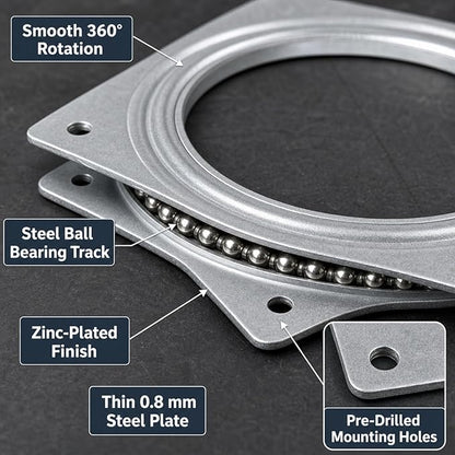 RHBLME 8 Pack Lazy Susan Hardware, 6 Inch Silver Lazy Susan Turntable Bearing 5/16" Thick 500lbs for Turntable, Serving Trays, Kitchen Storage Racks, Craft Table, Rotating Bearing Plate