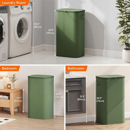 Lifewit 105L Large Laundry Basket with Lid, Laundry Hamper with Plastic Handles and Removable Bag, Foldable Tall Dirty Clothes Hampers for Laundry for Laundry Room, Bedroom, Bathroom, Dorm, Green