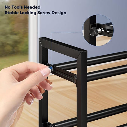 Abiglifty 2-Tier Expandable Shoe Rack,17"-33" Adjustable Shoe Rack for Closet,Metal Shoes Shelves for Front Door Entrance, Garage & Corridor, Free Standing Shoe Holders, Easy to Assemble,Black