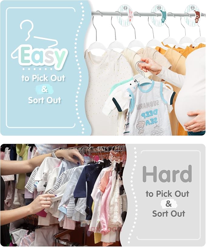 VIS'V Baby Hangers, 11 Inch Velvet Kids Hangers with 6 Pcs Clothes Size Dividers, Infant Toddler Nursery Closet Organization, Non Slip, White, 30 Pcs