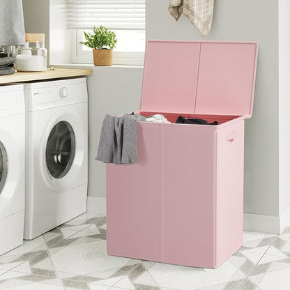 WOWLIVE 154L Double Laundry Hamper with Lid and Removable Laundry Bags, Large Dirty Clothes Hamper 2 section Collapsible Laundry Basket Dorm Room Storage for Bedroom, Bathroom, College,Pink