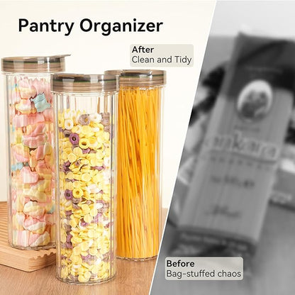 2 Pack Spaghetti Pasta Storage Container-48oz Clear Pasta Holder Airtight Spaghetti Container Storage with Lid for Kitchen Pantry organize Linguini Lasagna Noodle Oats Coffee beans Rice Flour Oatmeal