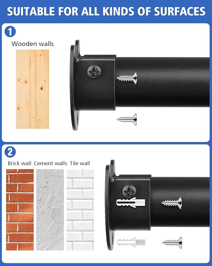 Closet Rods for Hanging Clothes - Heavy Duty, Length Adjustable (Black, 66.5" - 76")