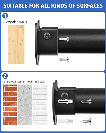 Closet Rods for Hanging Clothes - Heavy Duty, Length Adjustable (Black, 66.5" - 76")