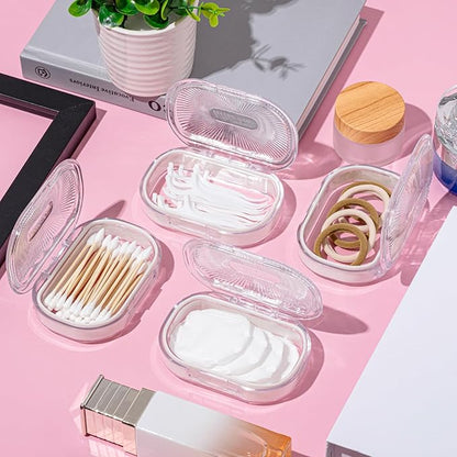 Kigley 4 Pcs Hair Tie Container Small Portable Travel Cotton Swab Holder Flosser Dispenser with Lid Plastic Box Beads Storage Containers for Small Items, 3.94 x 2.76 Inch (White)