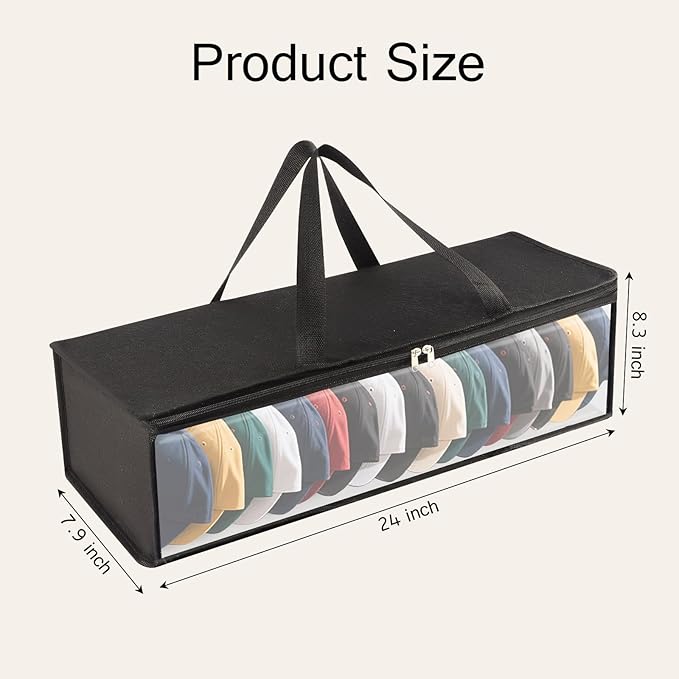 4 Pcs Baseball Hat Storage Organizer, Baseball Cap Organizer with 2 Carry Handles Hat Holder Rack for Closet Travel Hat Organizer (Black)