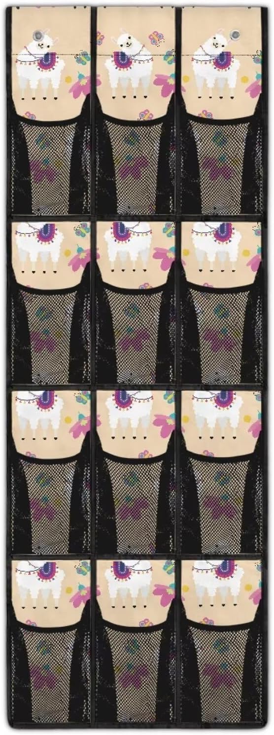 Alpaca Behind Door Organizer Mesh Fabric Over The Door Shoe Organizer 12 Pockets Wall Hanging Storage for Kids Room Space Saving Shoe Holder Hanger