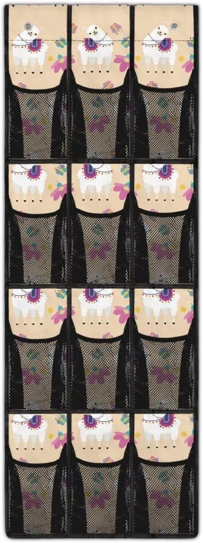Alpaca Behind Door Organizer Mesh Fabric Over The Door Shoe Organizer 12 Pockets Wall Hanging Storage for Kids Room Space Saving Shoe Holder Hanger