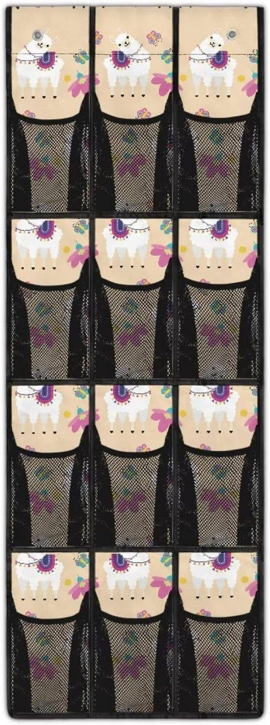 Alpaca Behind Door Organizer Mesh Fabric Over The Door Shoe Organizer 12 Pockets Wall Hanging Storage for Kids Room Space Saving Shoe Holder Hanger