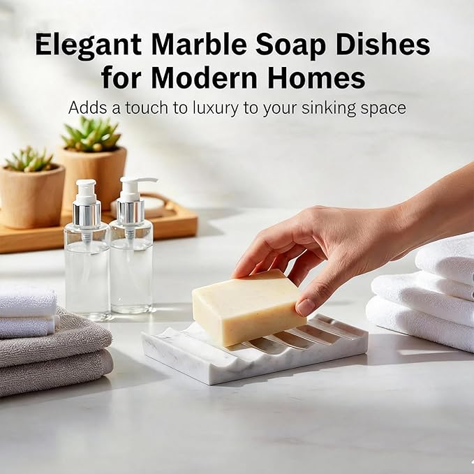 Real Luxurious Natural Marble Soap Dish for Shower,soap Dish for Bathroom,Non-Ceramic/Non-Resin Stone soap Tray（White）