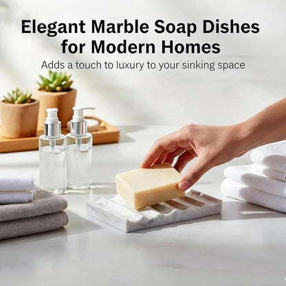 Real Luxurious Natural Marble Soap Dish for Shower,soap Dish for Bathroom,Non-Ceramic/Non-Resin Stone soap Tray（White）