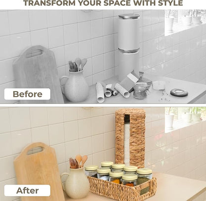 KOKODO Combo Water Hyacinth Tank Topper Storage Baskets - Woven Wicker Basket for Toilet Paper Holder, Baskets for Vanity, Bathroom, Pantry Organizing, or Coffee Table Decor