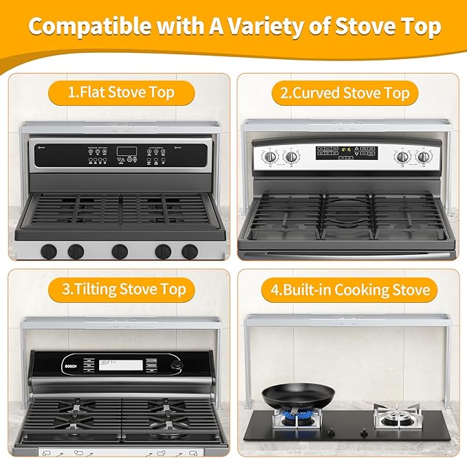 Stove Top Shelf,Adjustable 27 to 33 Inch Over the Stove Shelf for Back of Stove Spice Rack for Countertop,4 Level Height Spice Rack Organizer Seasoning Organizer for Kitchen Stove,Silver