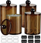 SheeChung 4-Pack Amber Acrylic Apothecary Jars - (2) 15oz & (2) 12oz Qtip Holder Set - Shatterproof Bathroom Vanity Organizer for Cotton Swabs,Balls,Pads - Modern Farmhouse Decor