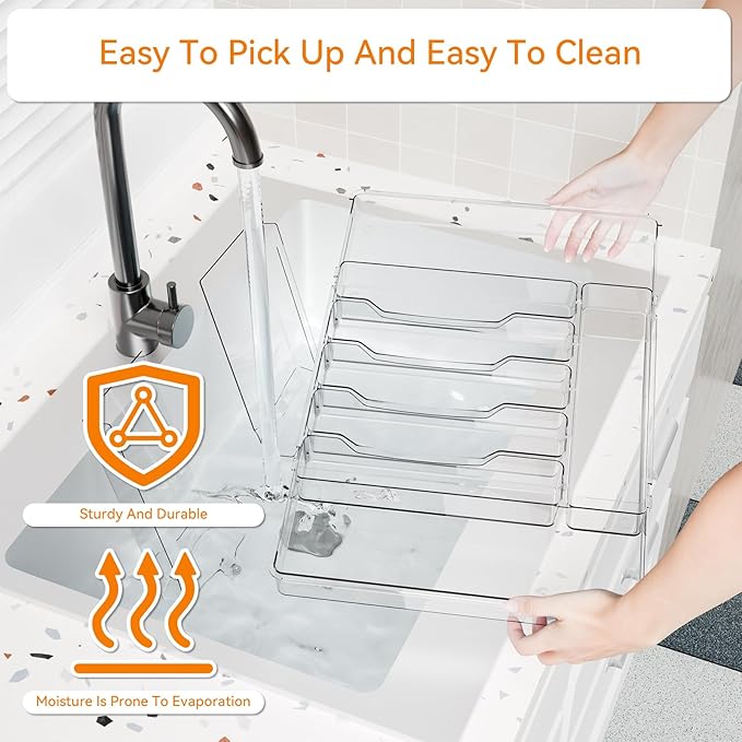 Yieach Clear Large Expandable Silverware Organizer and Kitchen Utensil Drawer Organizer,Plastic Adjustable Silverware Tray for Drawer Cutlery,Spatula,Tools,Flatware Organizers,Fork and Spoon Holder