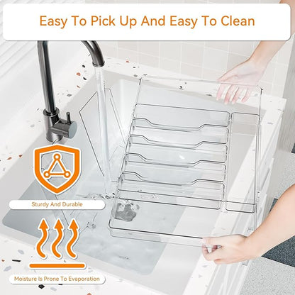 Yieach Clear Large Expandable Silverware Organizer and Kitchen Utensil Drawer Organizer,Plastic Adjustable Silverware Tray for Drawer Cutlery,Spatula,Tools,Flatware Organizers,Fork and Spoon Holder